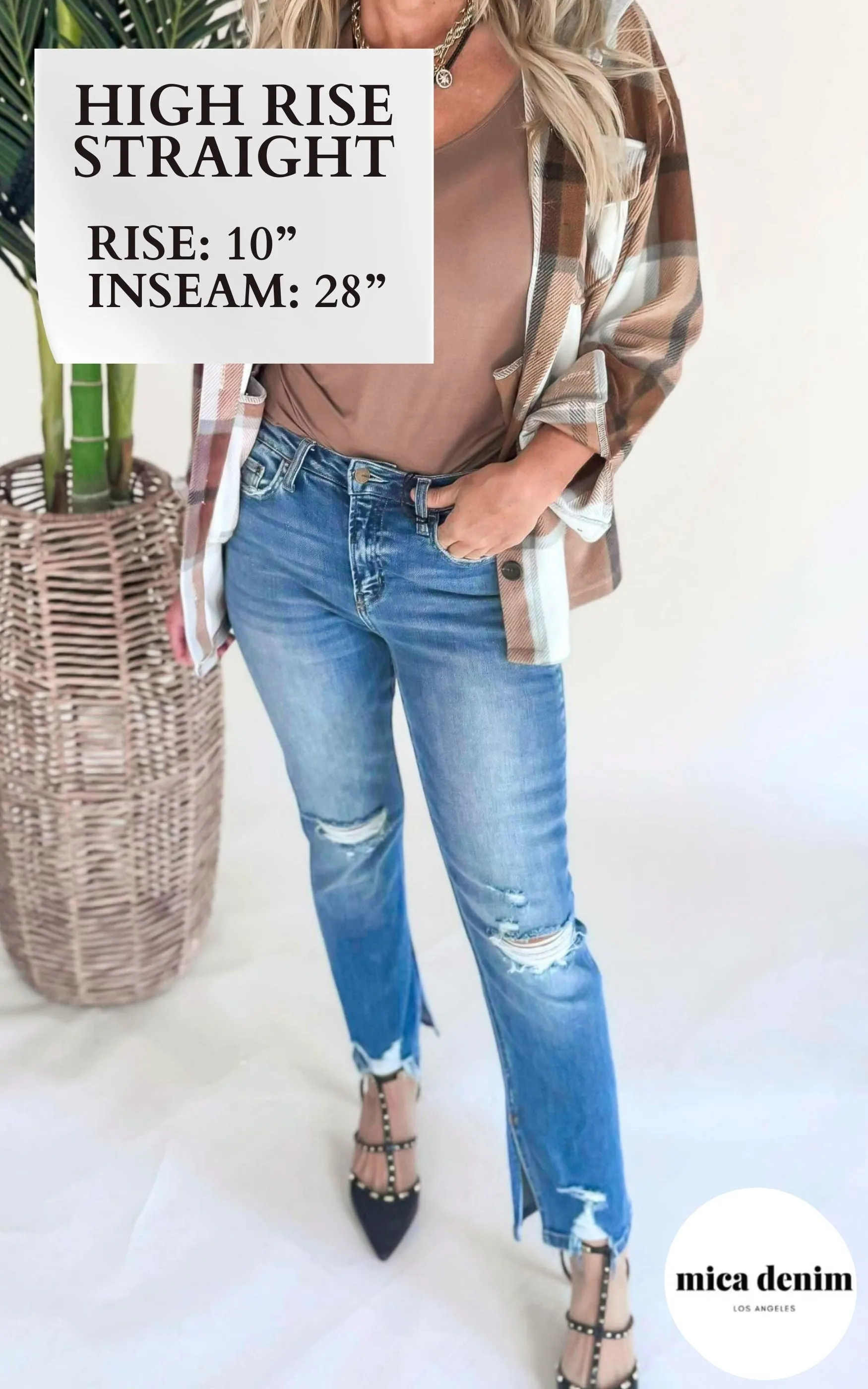 MICA | The Regina High Rise Ankle Straight w/ Side Slit Denim Jeans**