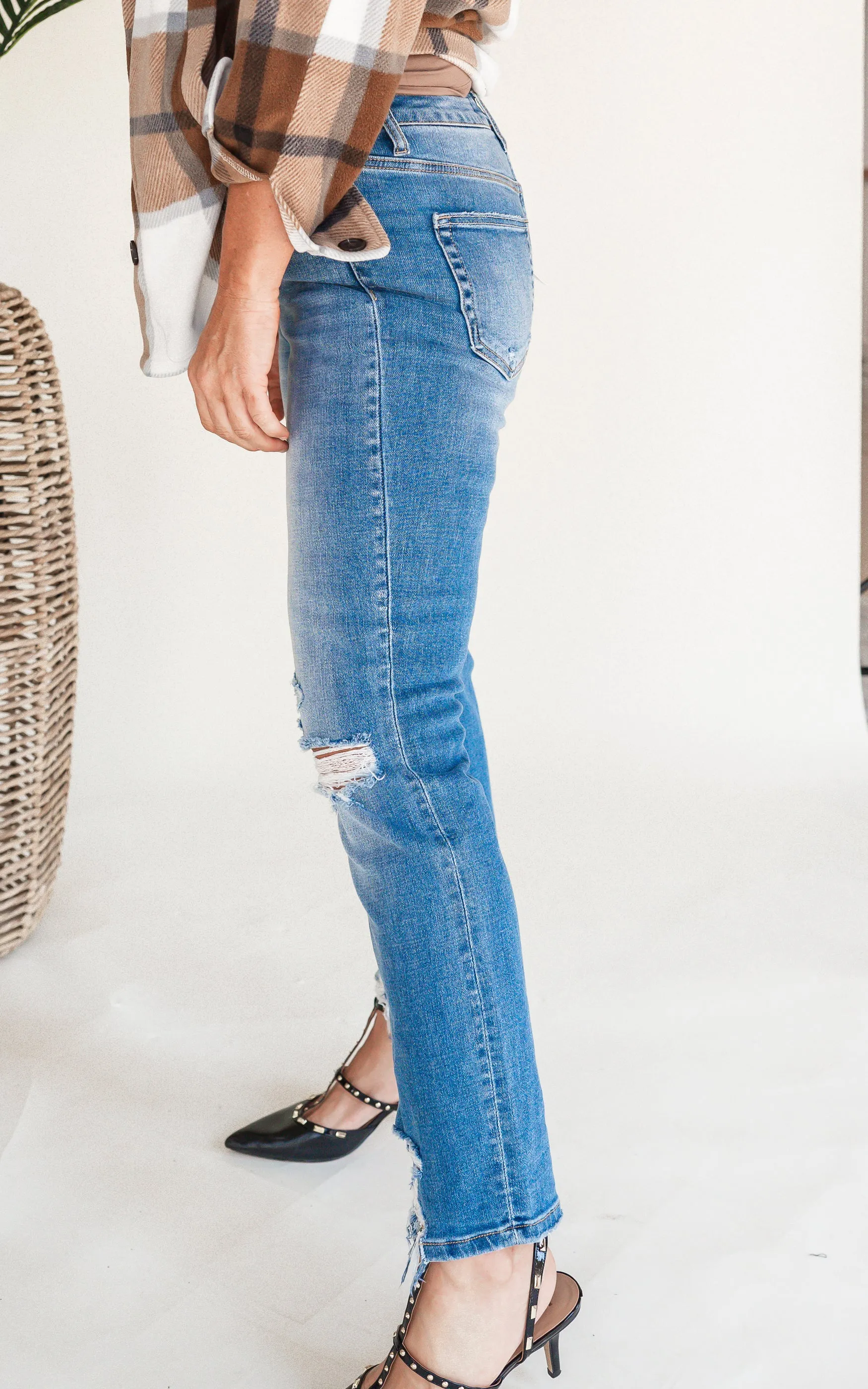 MICA | The Regina High Rise Ankle Straight w/ Side Slit Denim Jeans**