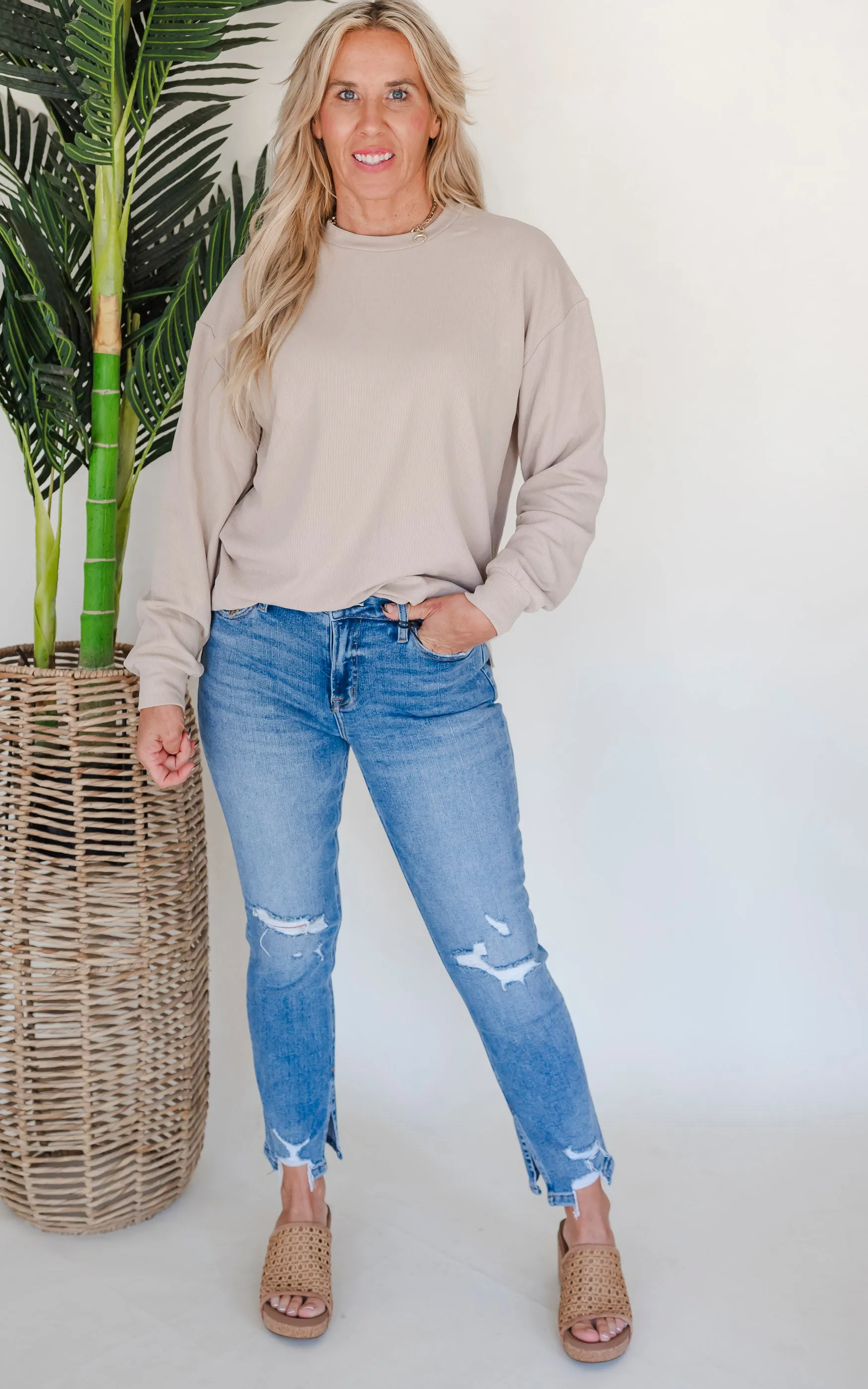 MICA | The Regina High Rise Ankle Straight w/ Side Slit Denim Jeans**