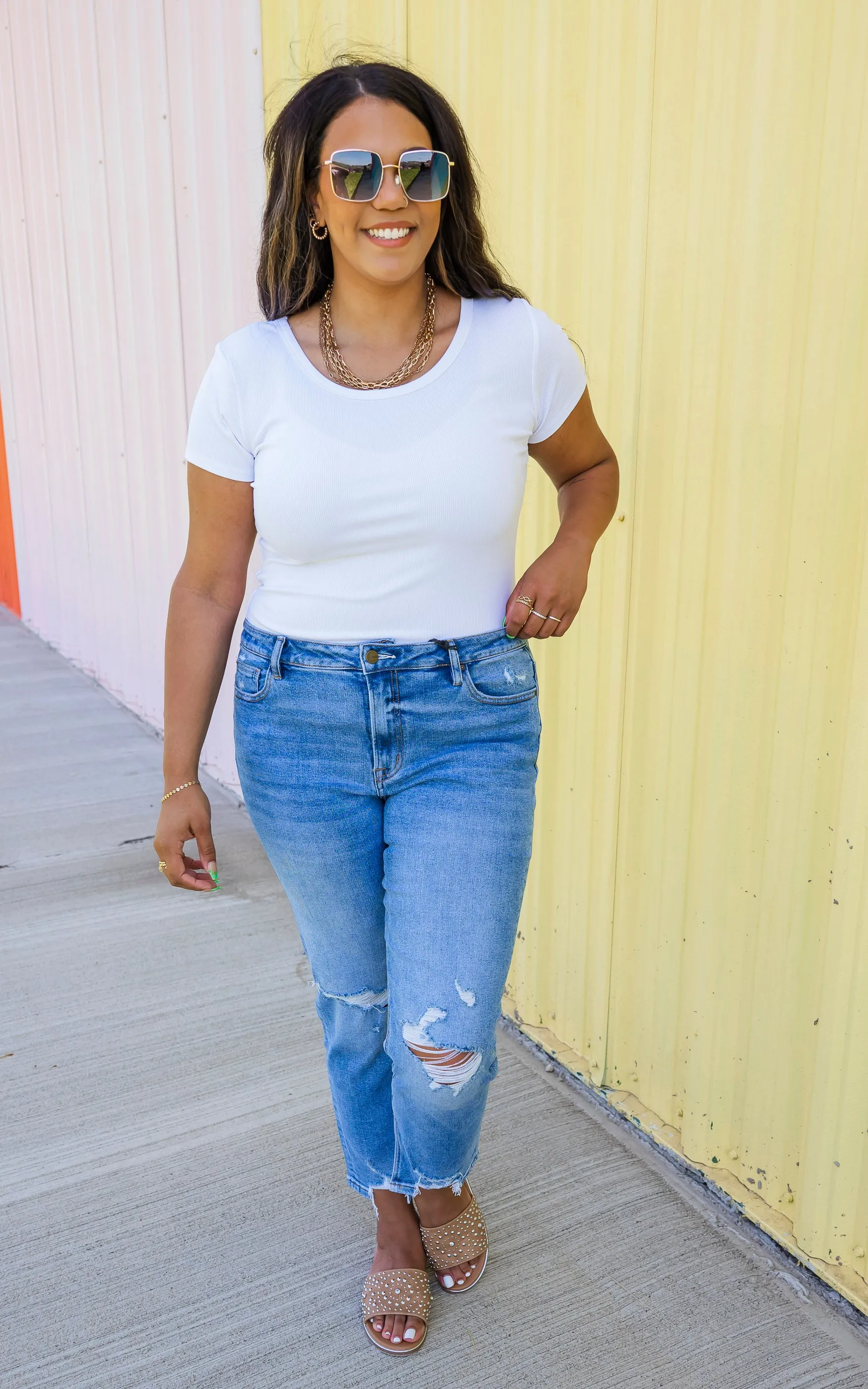 MICA | The Regina High Rise Ankle Straight w/ Side Slit Denim Jeans**