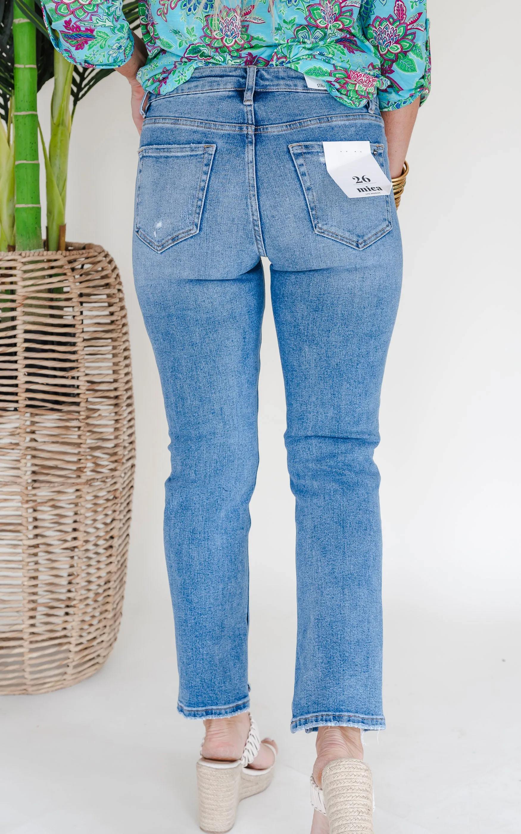 MICA | The Regina High Rise Ankle Straight w/ Side Slit Denim Jeans**