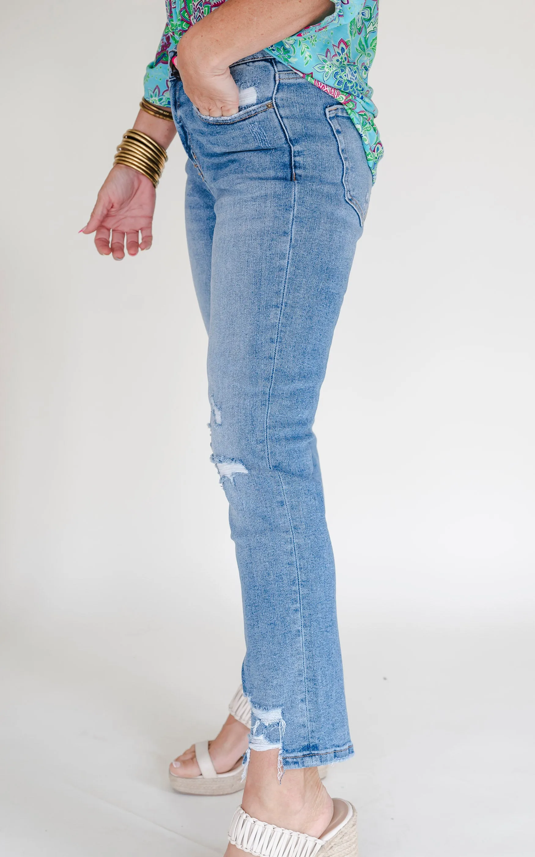 MICA | The Regina High Rise Ankle Straight w/ Side Slit Denim Jeans**