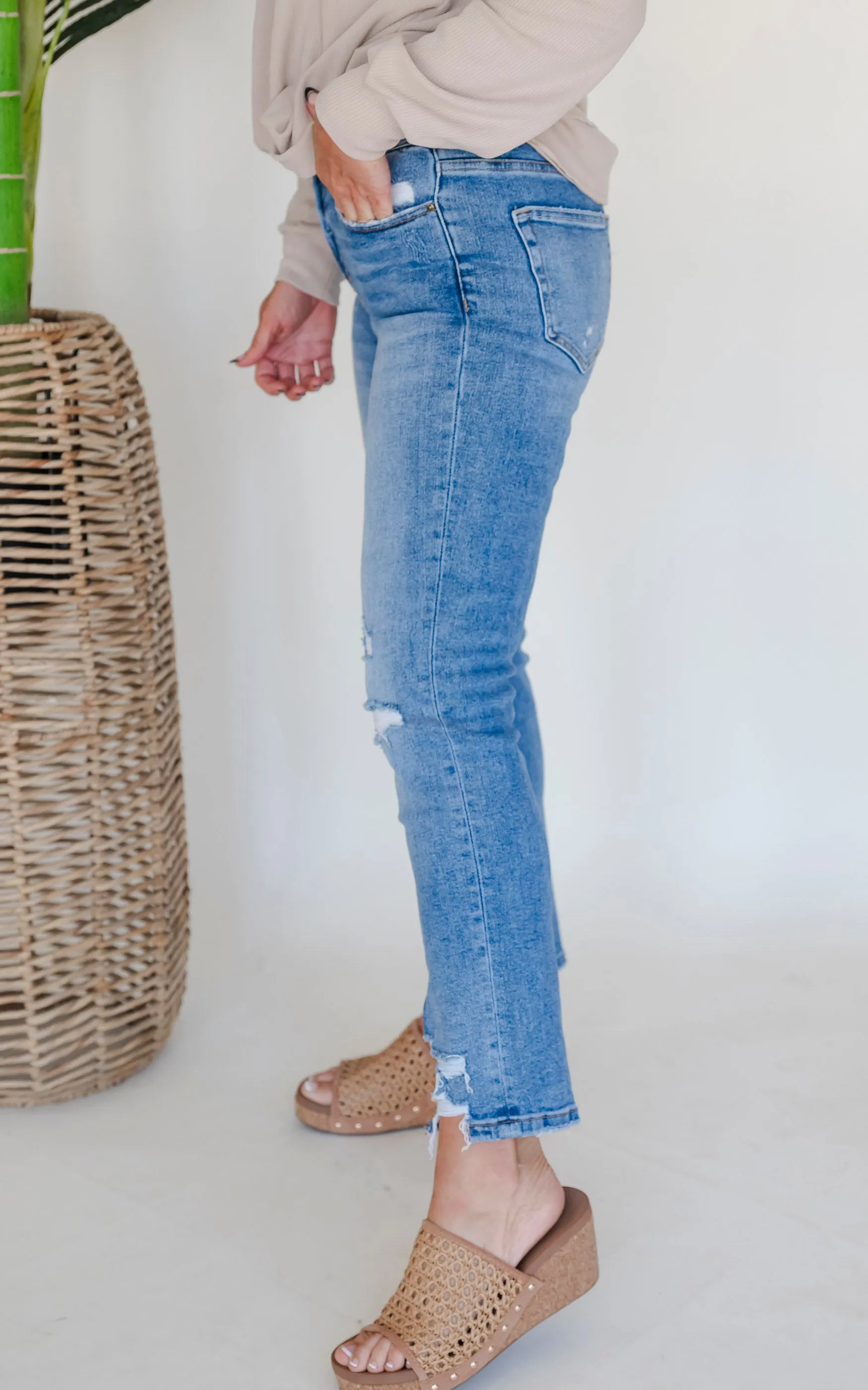 MICA | The Regina High Rise Ankle Straight w/ Side Slit Denim Jeans**