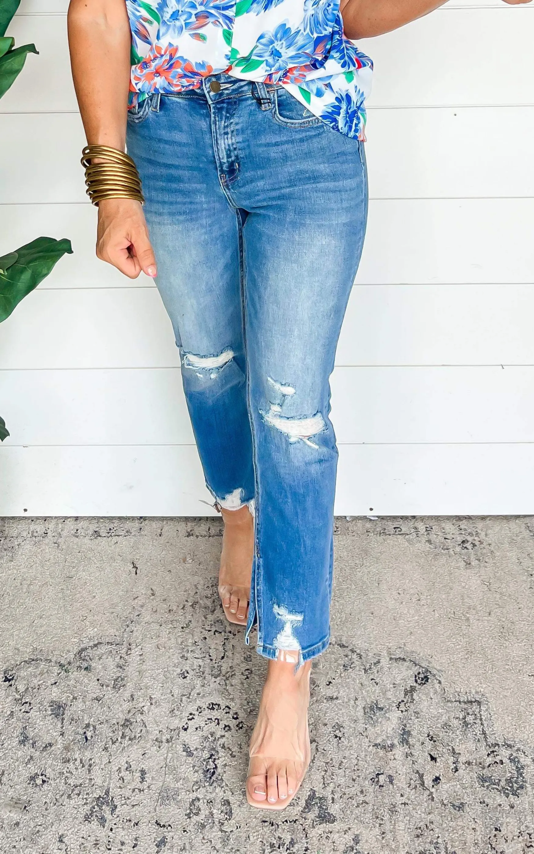 MICA | The Regina High Rise Ankle Straight w/ Side Slit Denim Jeans**