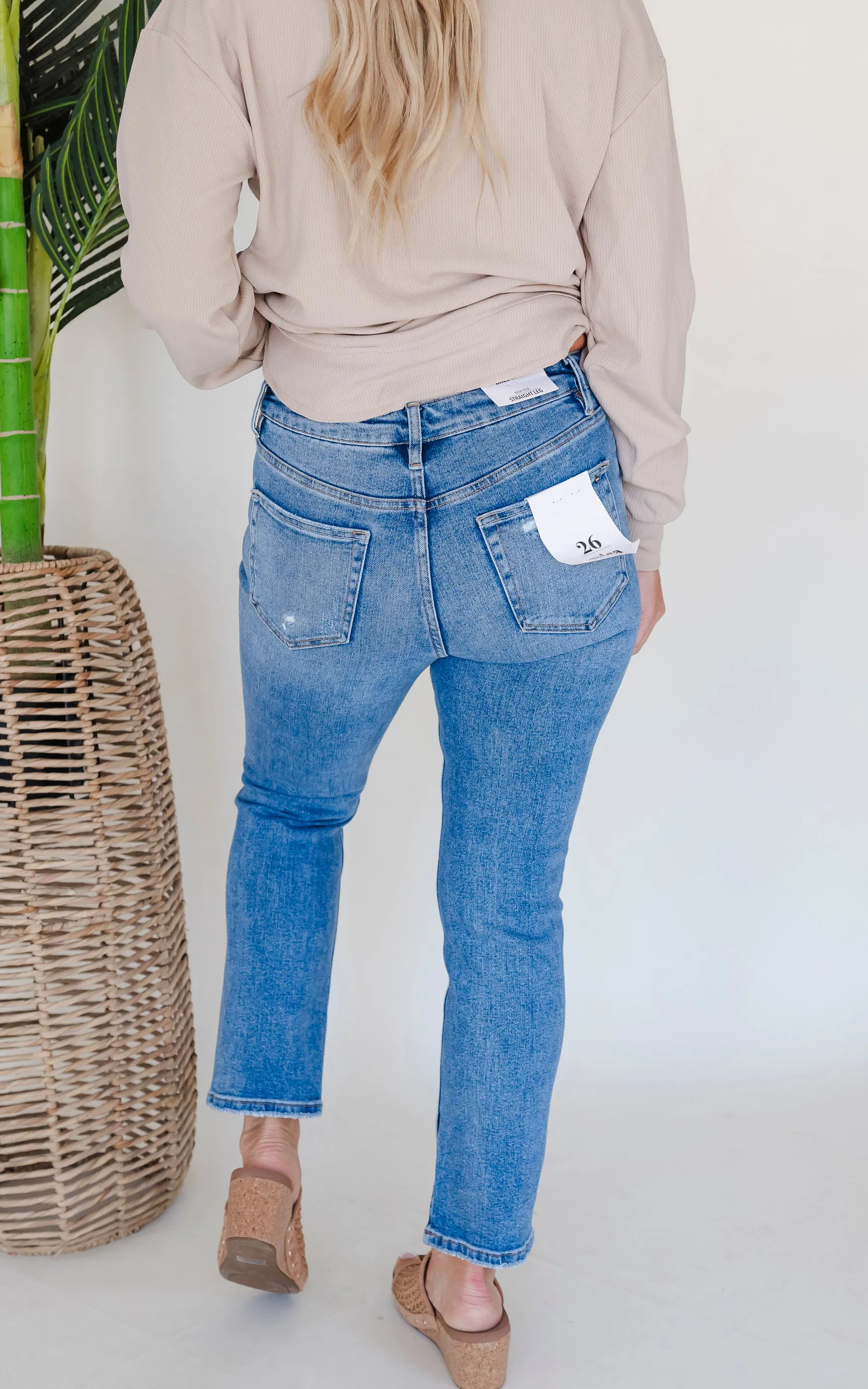 MICA | The Regina High Rise Ankle Straight w/ Side Slit Denim Jeans**