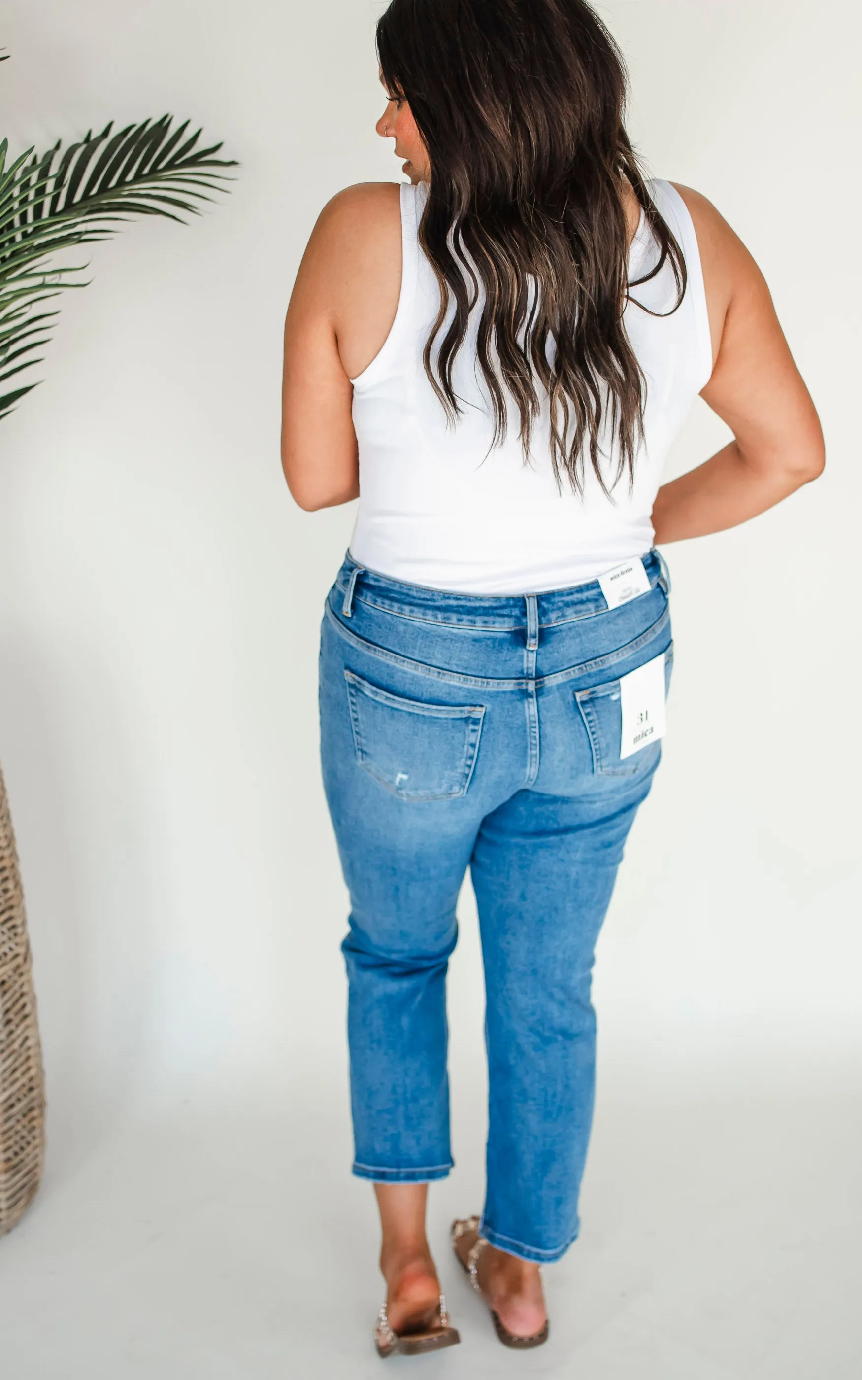 MICA | The Regina High Rise Ankle Straight w/ Side Slit Denim Jeans**