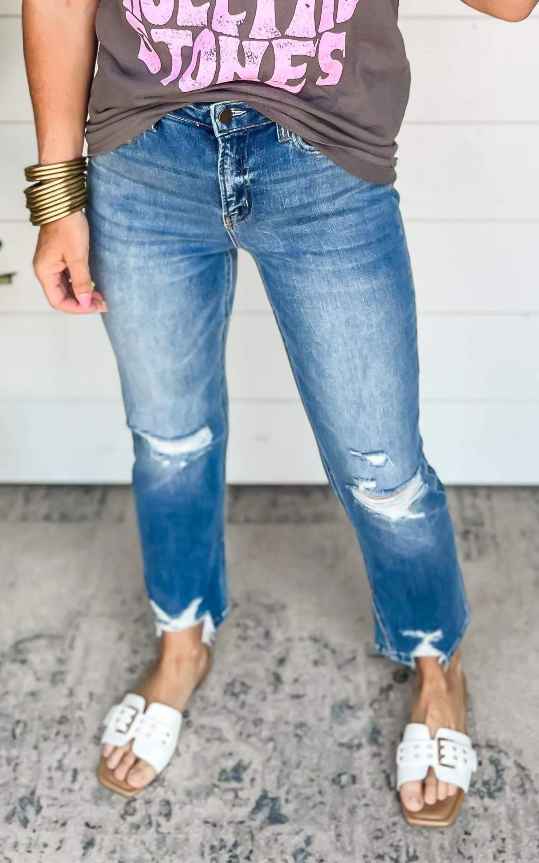 MICA | The Regina High Rise Ankle Straight w/ Side Slit Denim Jeans**