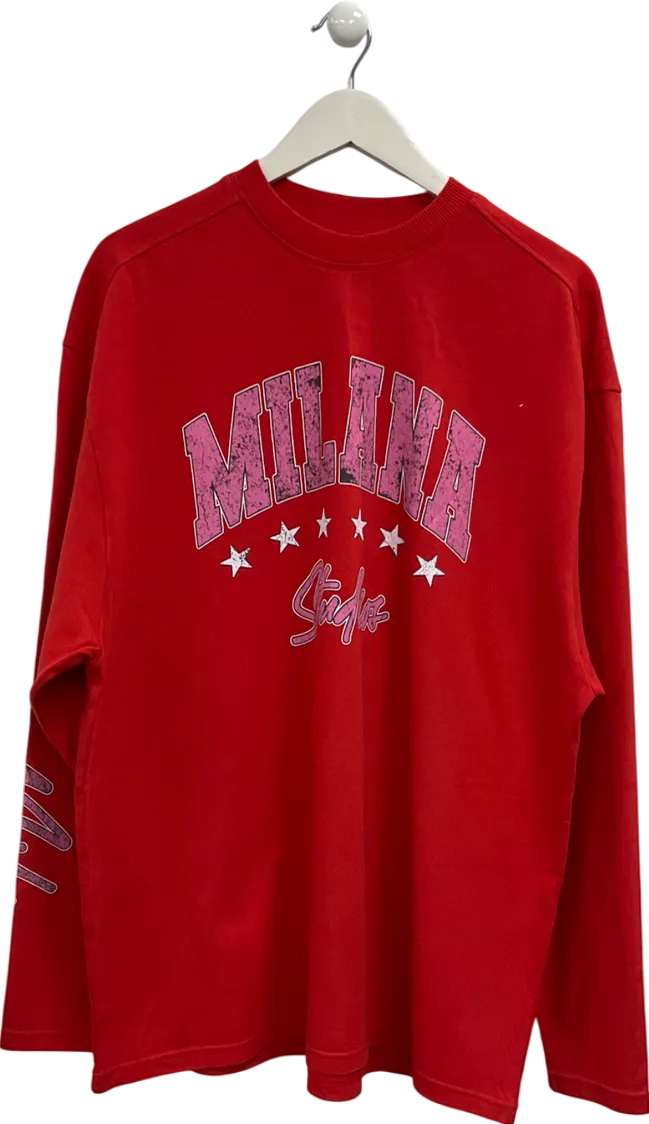 milana Red Logo Printed Crew Neck Sweater UK L