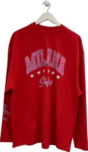 milana Red Logo Printed Crew Neck Sweater UK L