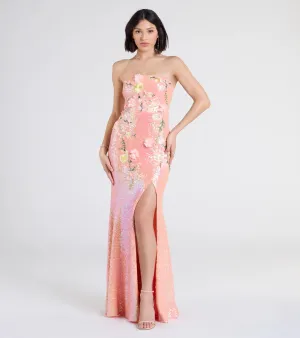 Minerva Strapless Floral Sequin Formal Dress