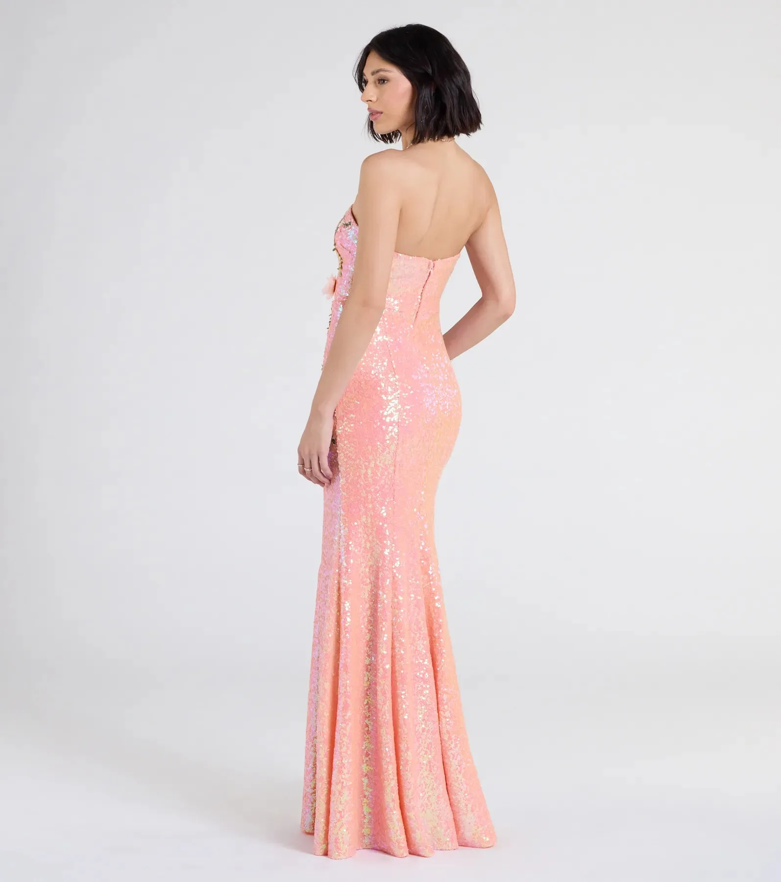 Minerva Strapless Floral Sequin Formal Dress
