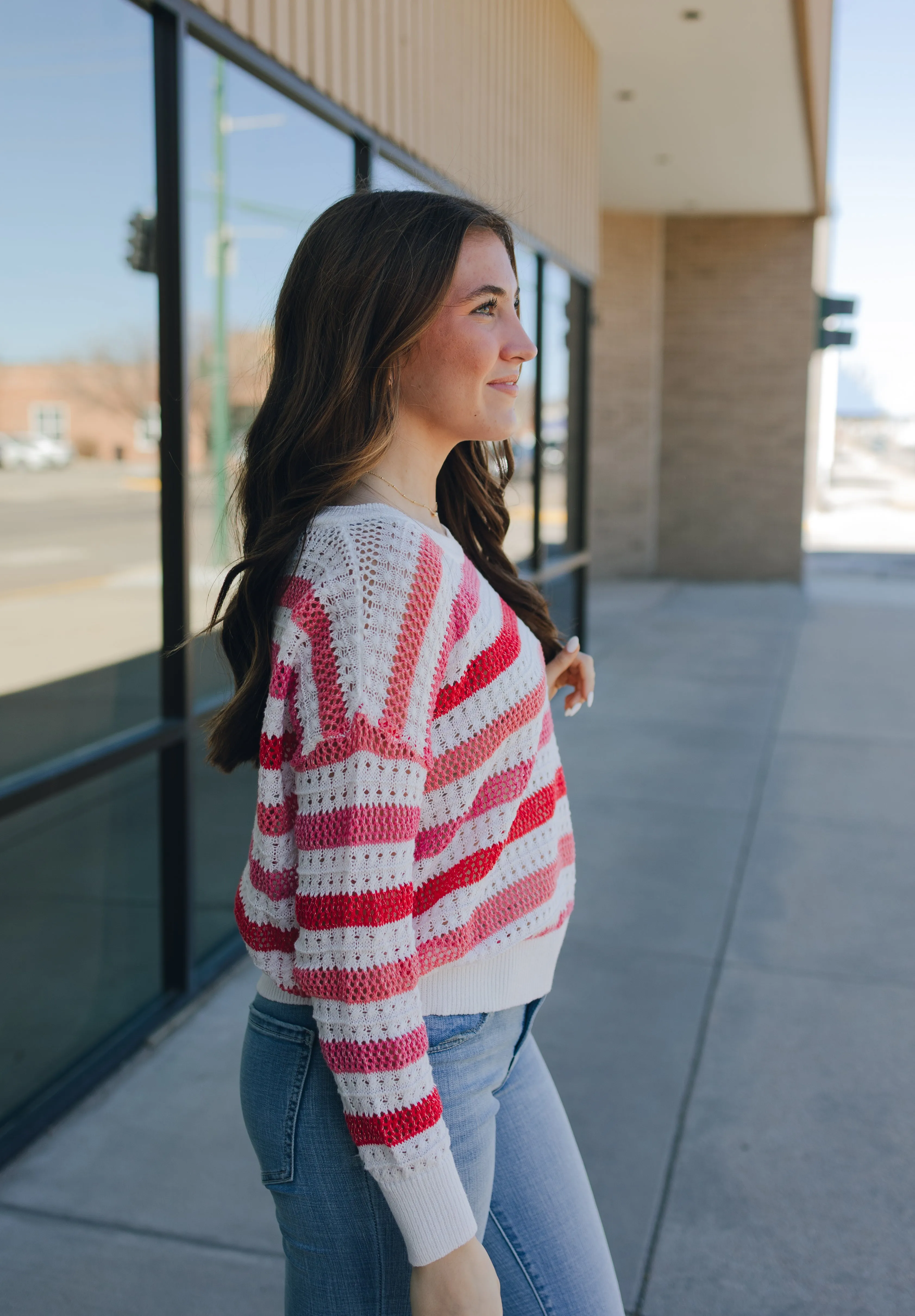 Molly Bracken Coral Striped Sweater