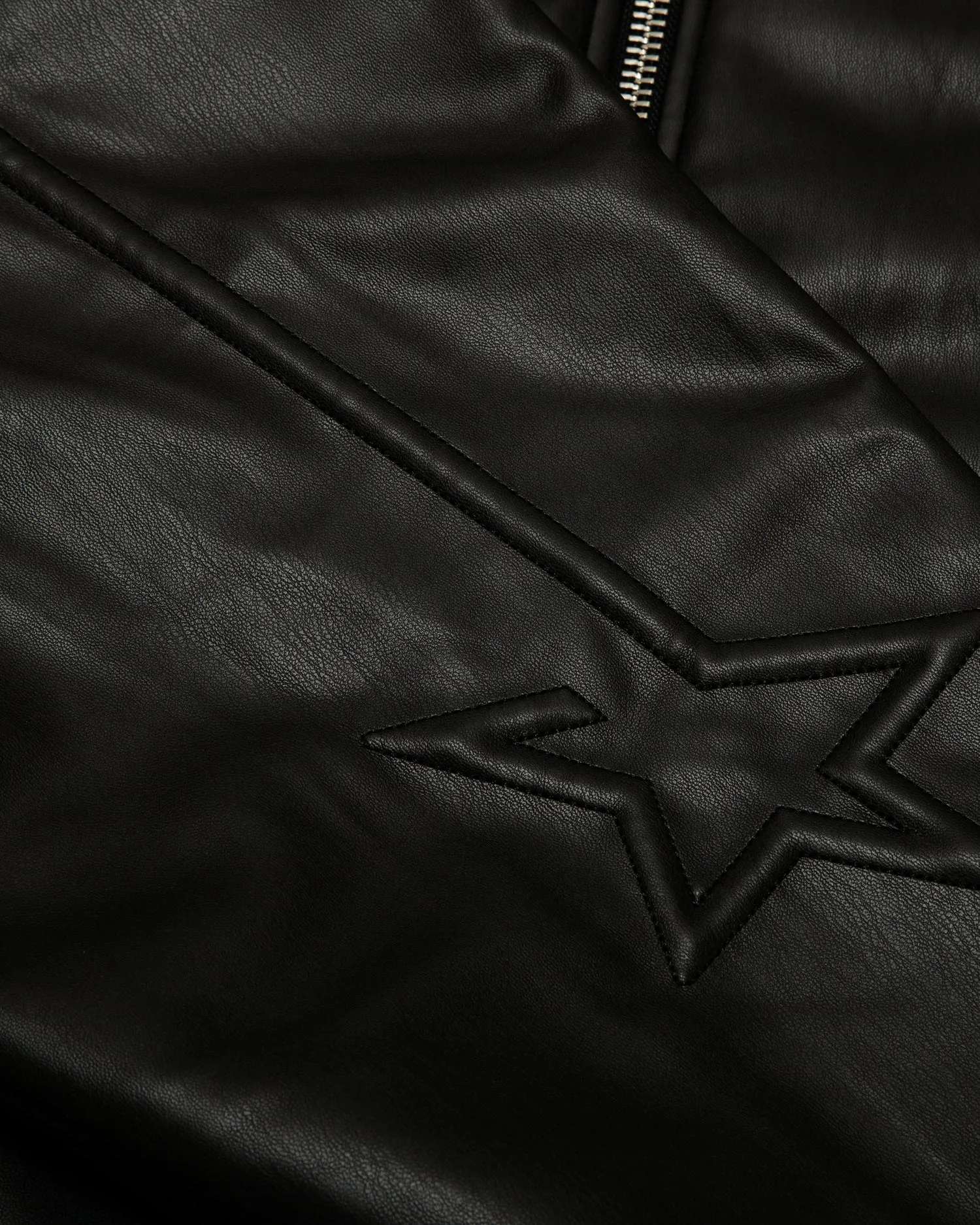 Moonface logo faux leather hooded jacket