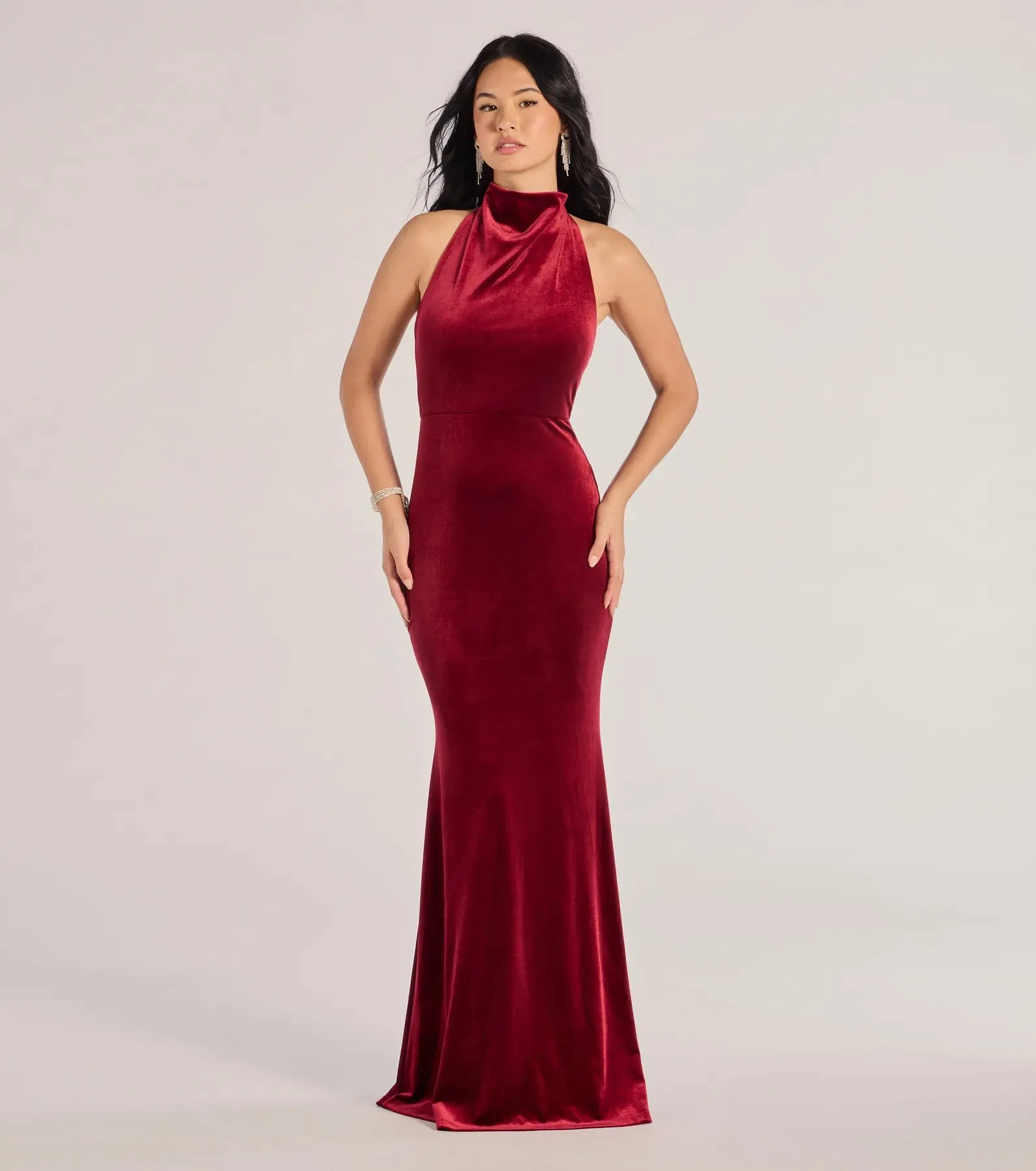 Nara Long Velvet Halter Mermaid Dress