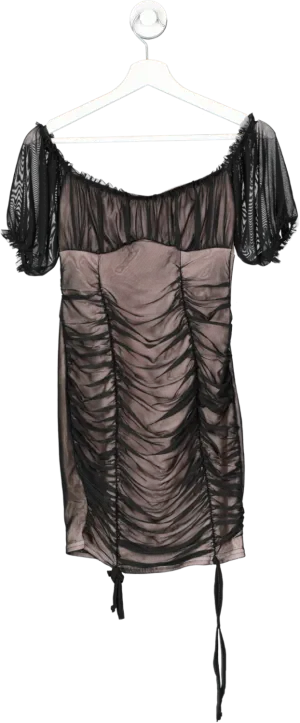 Nasty Gal Black Ruched Mesh Puff Sleeve Mini Dress UK 4