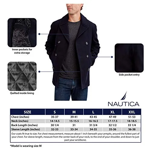 Nautica Men Classic Double Breasted Peacoat, Black, Large