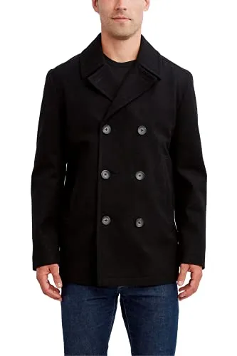 Nautica Men Classic Double Breasted Peacoat, Black, Large