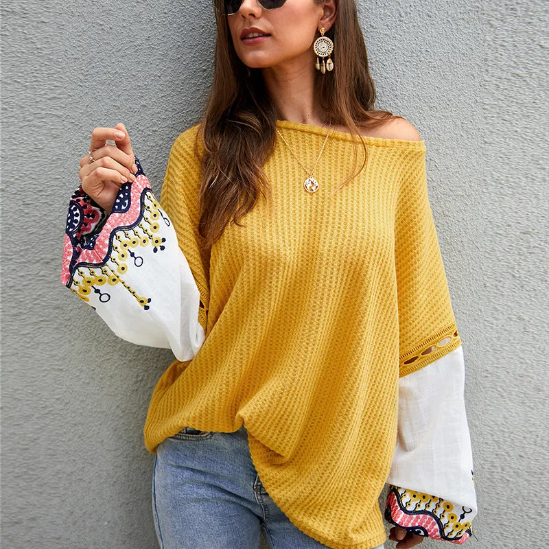 New Autumn and Winter Knit Stitching Top Sweater