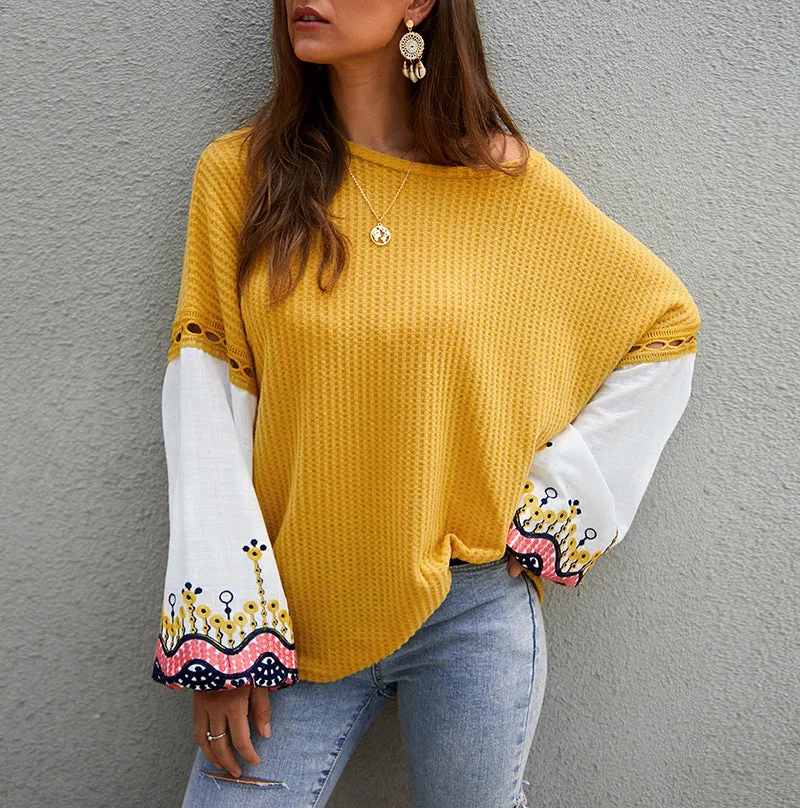 New Autumn and Winter Knit Stitching Top Sweater