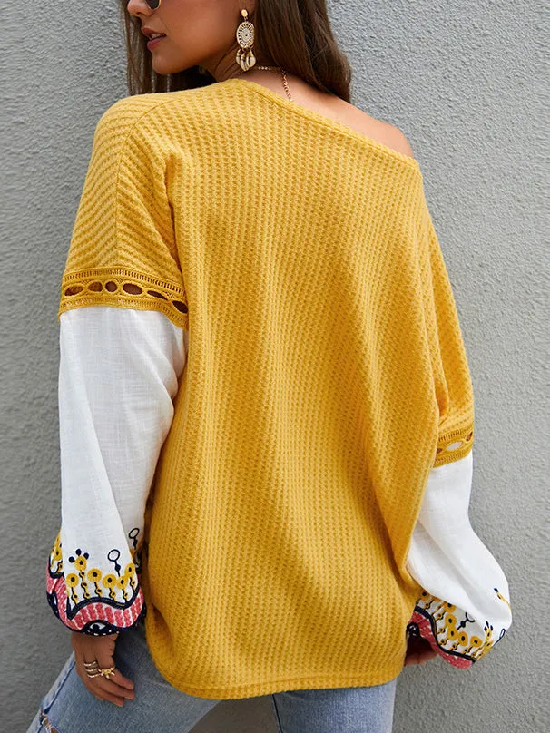 New Autumn and Winter Knit Stitching Top Sweater