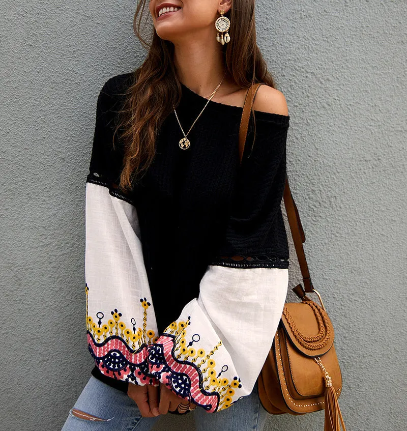 New Autumn and Winter Knit Stitching Top Sweater