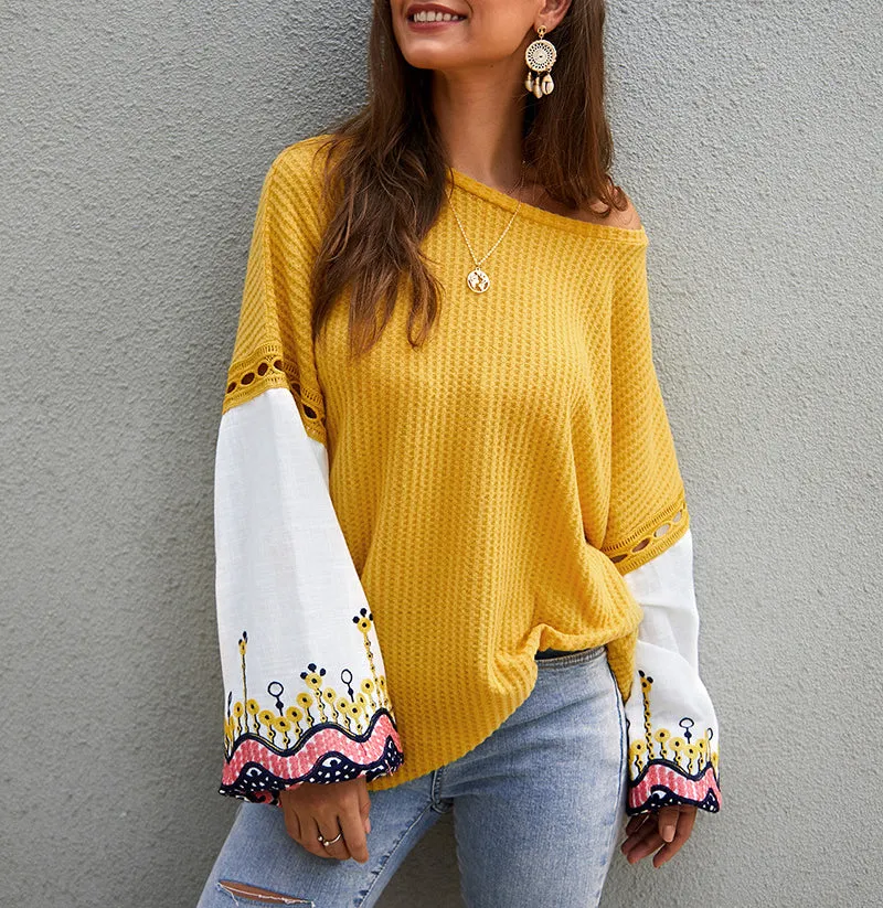 New Autumn and Winter Knit Stitching Top Sweater