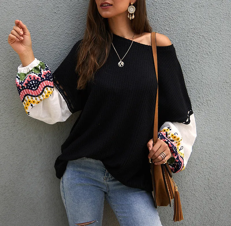 New Autumn and Winter Knit Stitching Top Sweater