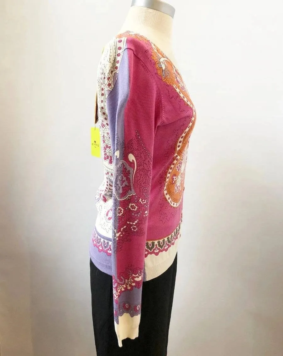 NEW Etro Silk Patterned Cardigan Sweater Size 42 It (S / 6 Us)