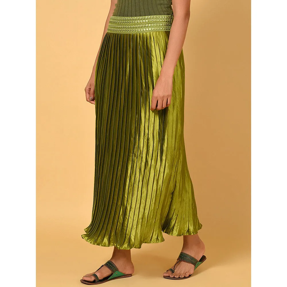 Nuhh Green Satin Solid Ethnic Skirt