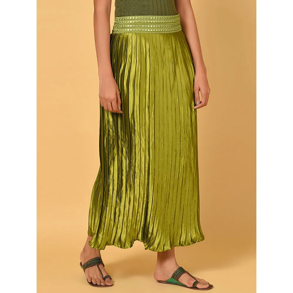 Nuhh Green Satin Solid Ethnic Skirt