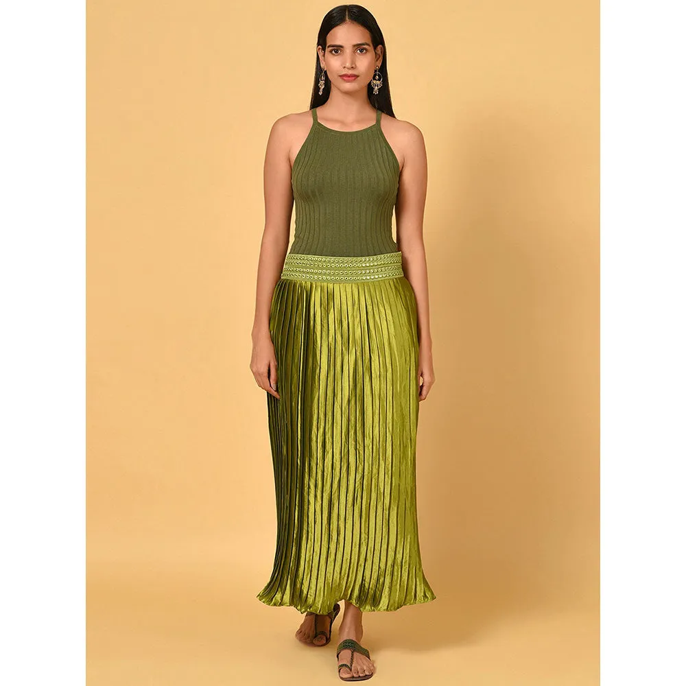 Nuhh Green Satin Solid Ethnic Skirt