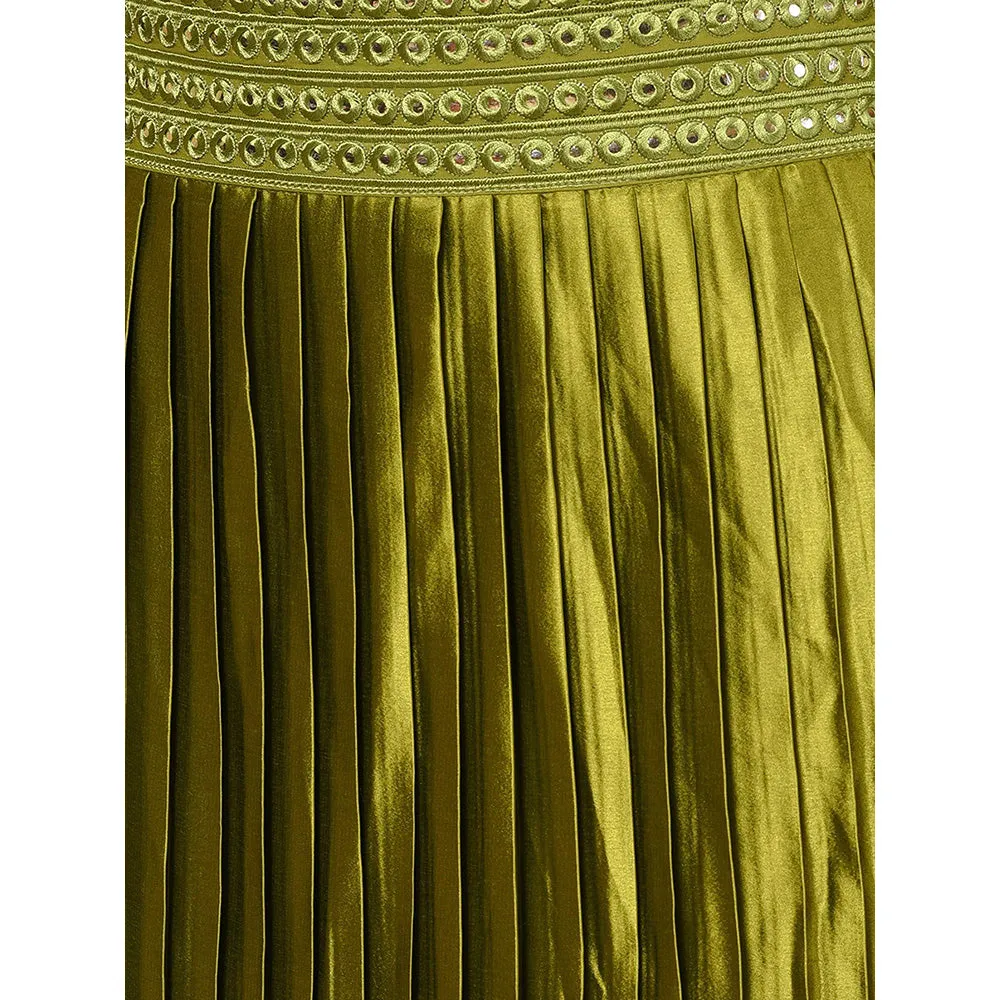 Nuhh Green Satin Solid Ethnic Skirt