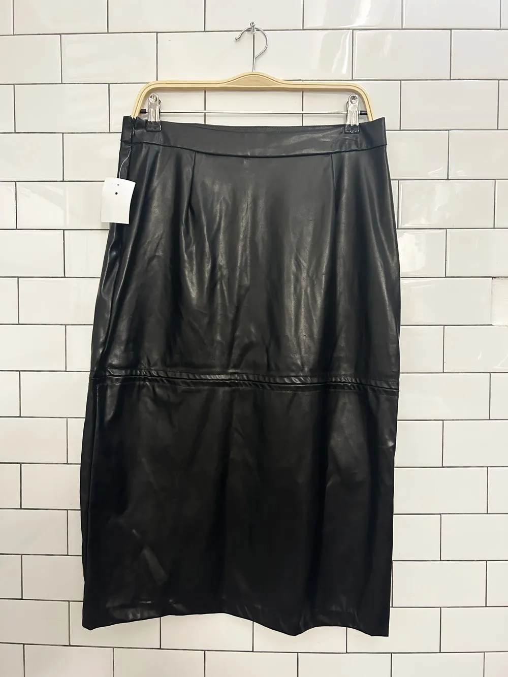 nwt halston faux leather slit midi skirt