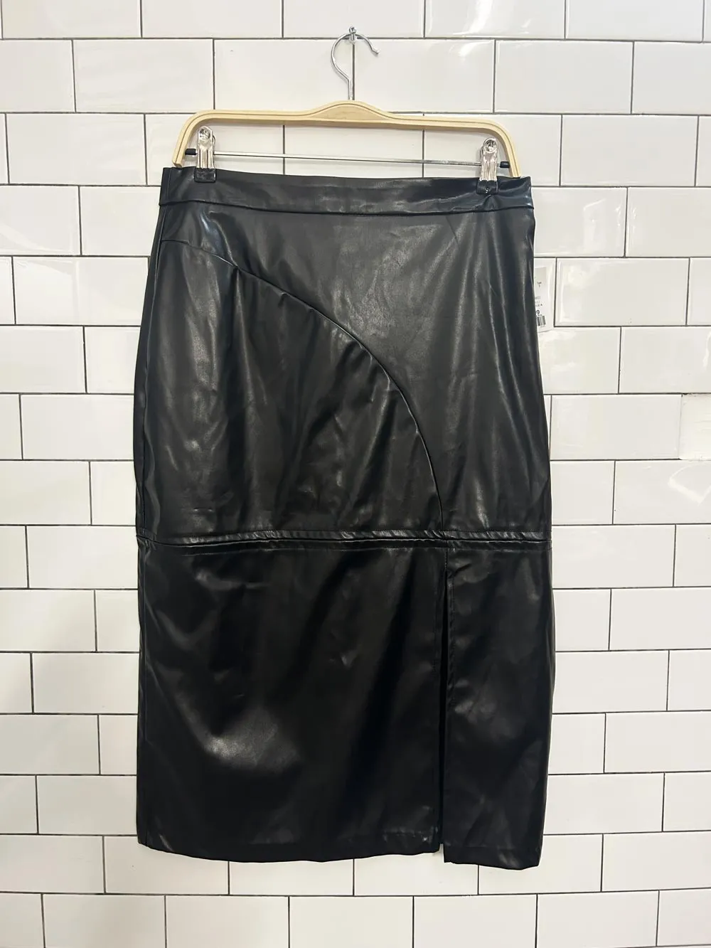 nwt halston faux leather slit midi skirt