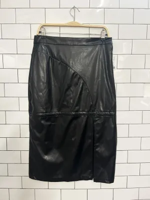 nwt halston faux leather slit midi skirt