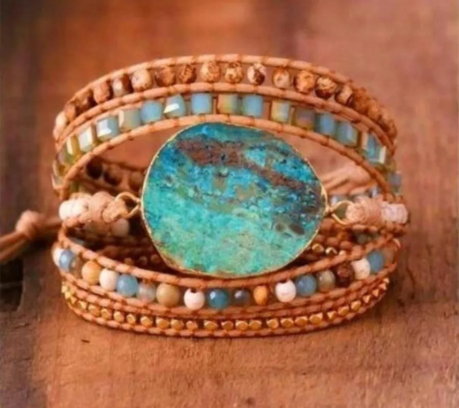 Ocean Jasper Stone Wrap Bracelet