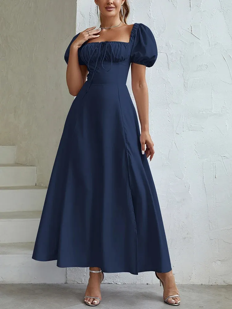 Off Shoulder Tie-Up Side Split Ruched Dress