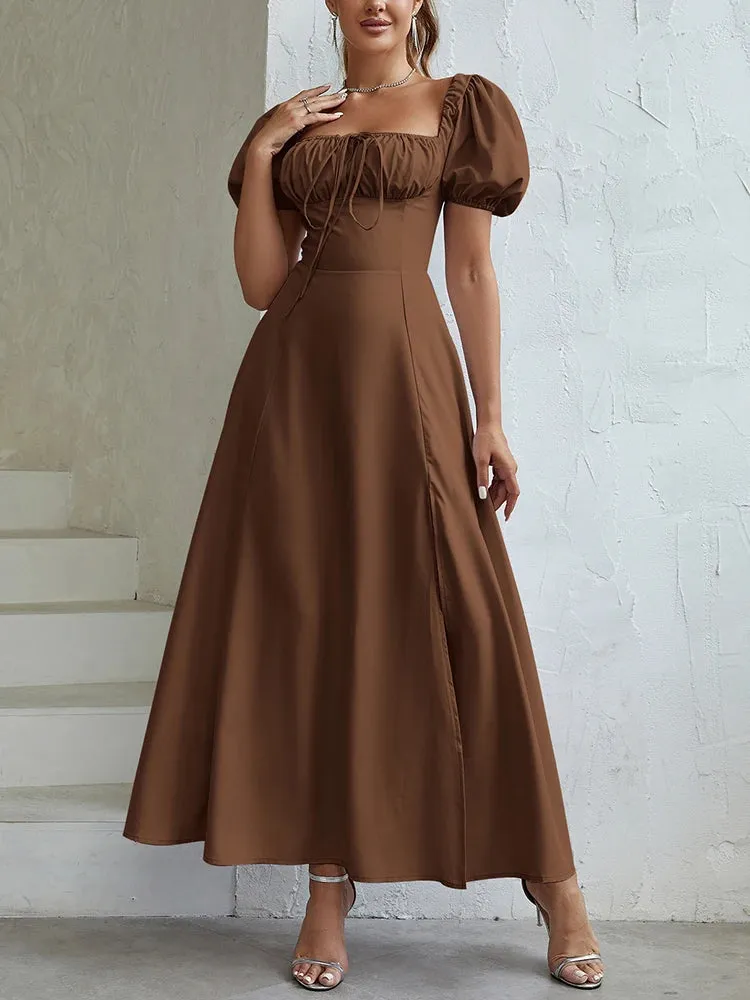 Off Shoulder Tie-Up Side Split Ruched Dress