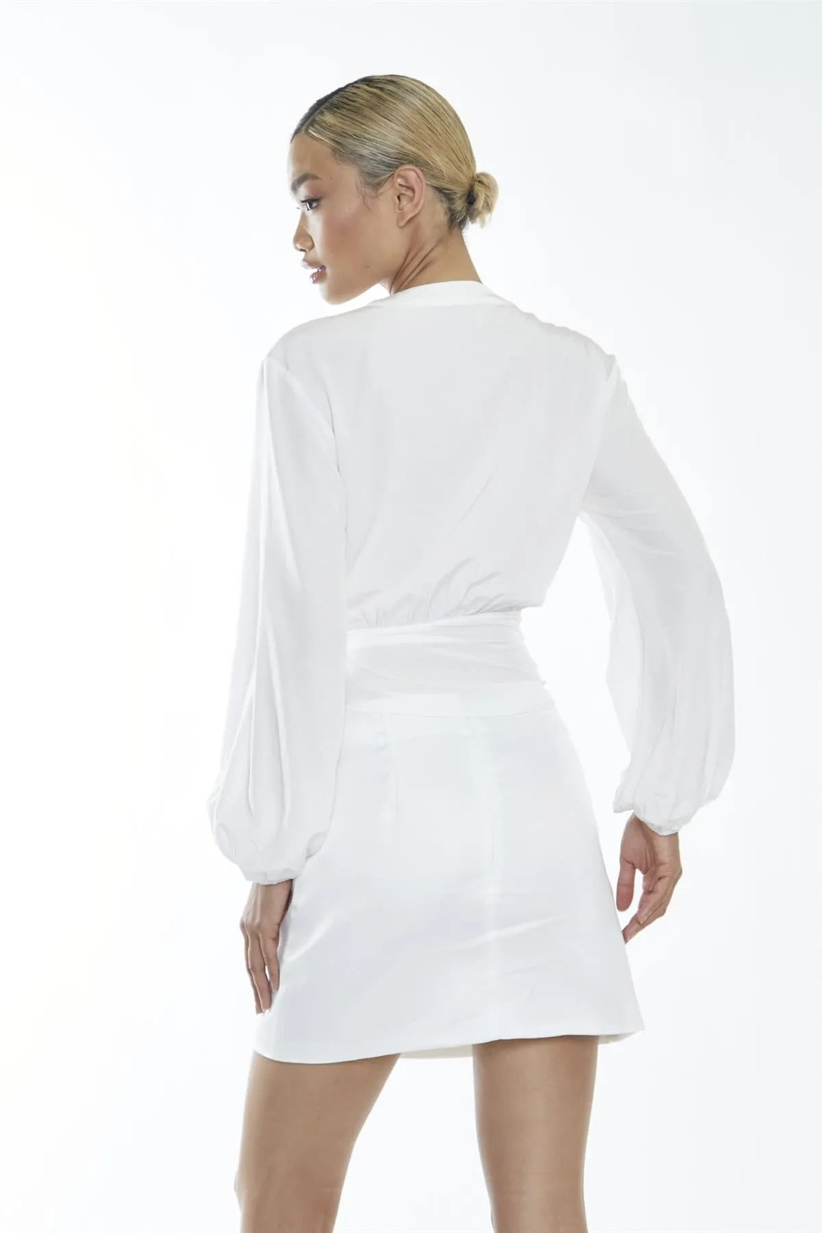 Off White Wrap Detail Long-Sleeve-Top