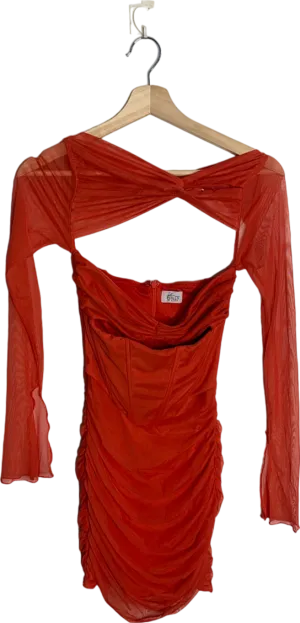 Oh Polly Red Sheer Mesh Ruched Mini Dress Size UK 6