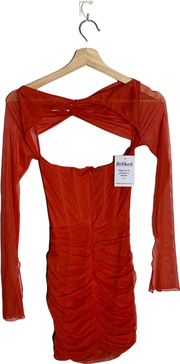 Oh Polly Red Sheer Mesh Ruched Mini Dress Size UK 6