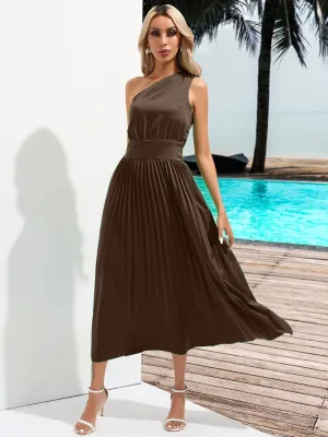 One Shoulder Sleeveless Midi Dress
