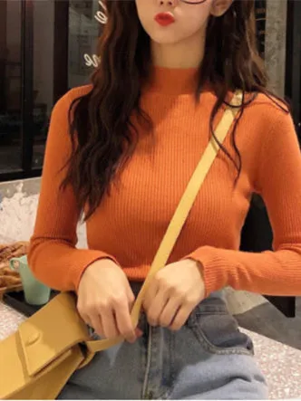 Orange High Neck Flat Knit Top
