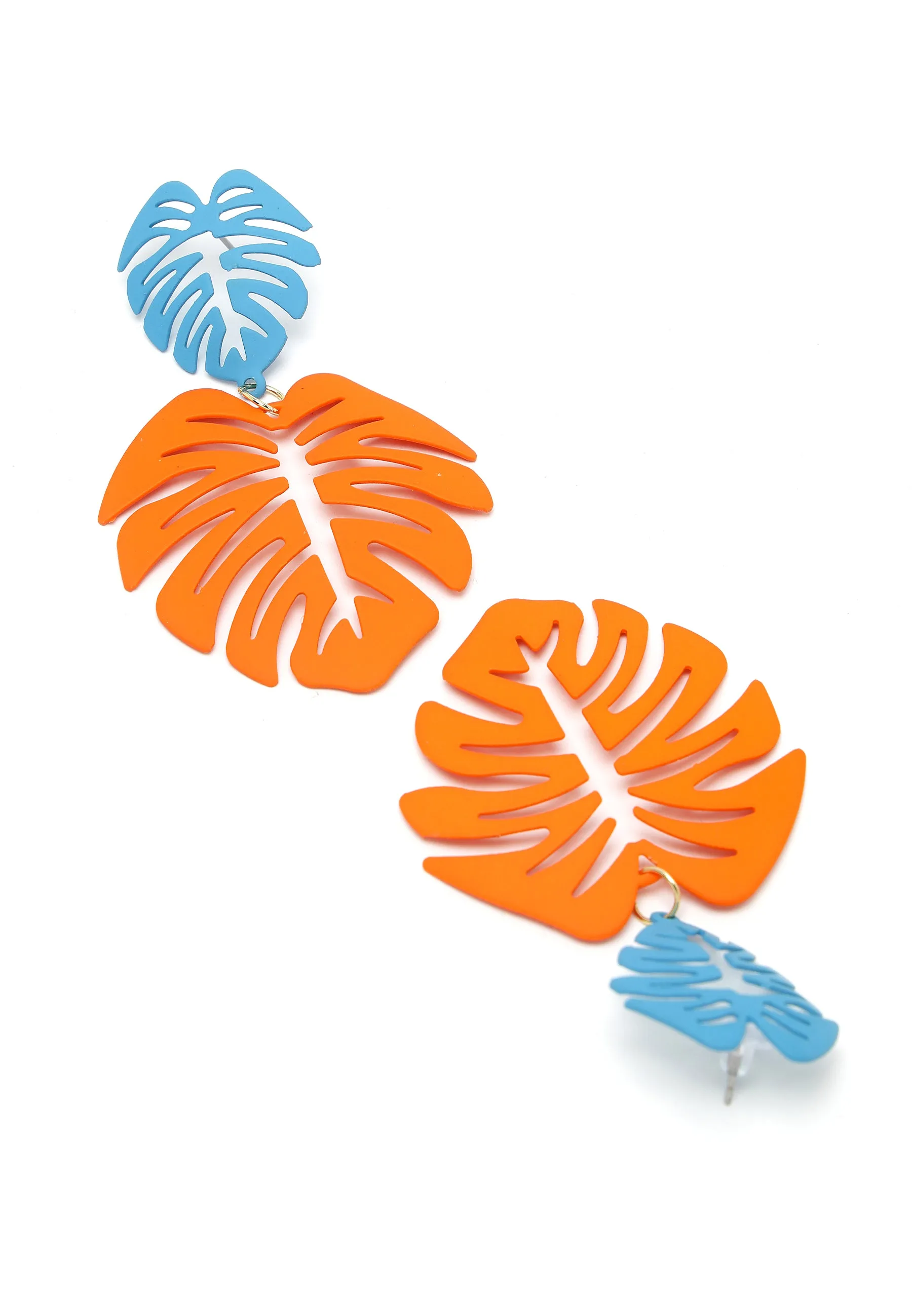 Orange Palm Leaf Dangle Earrings