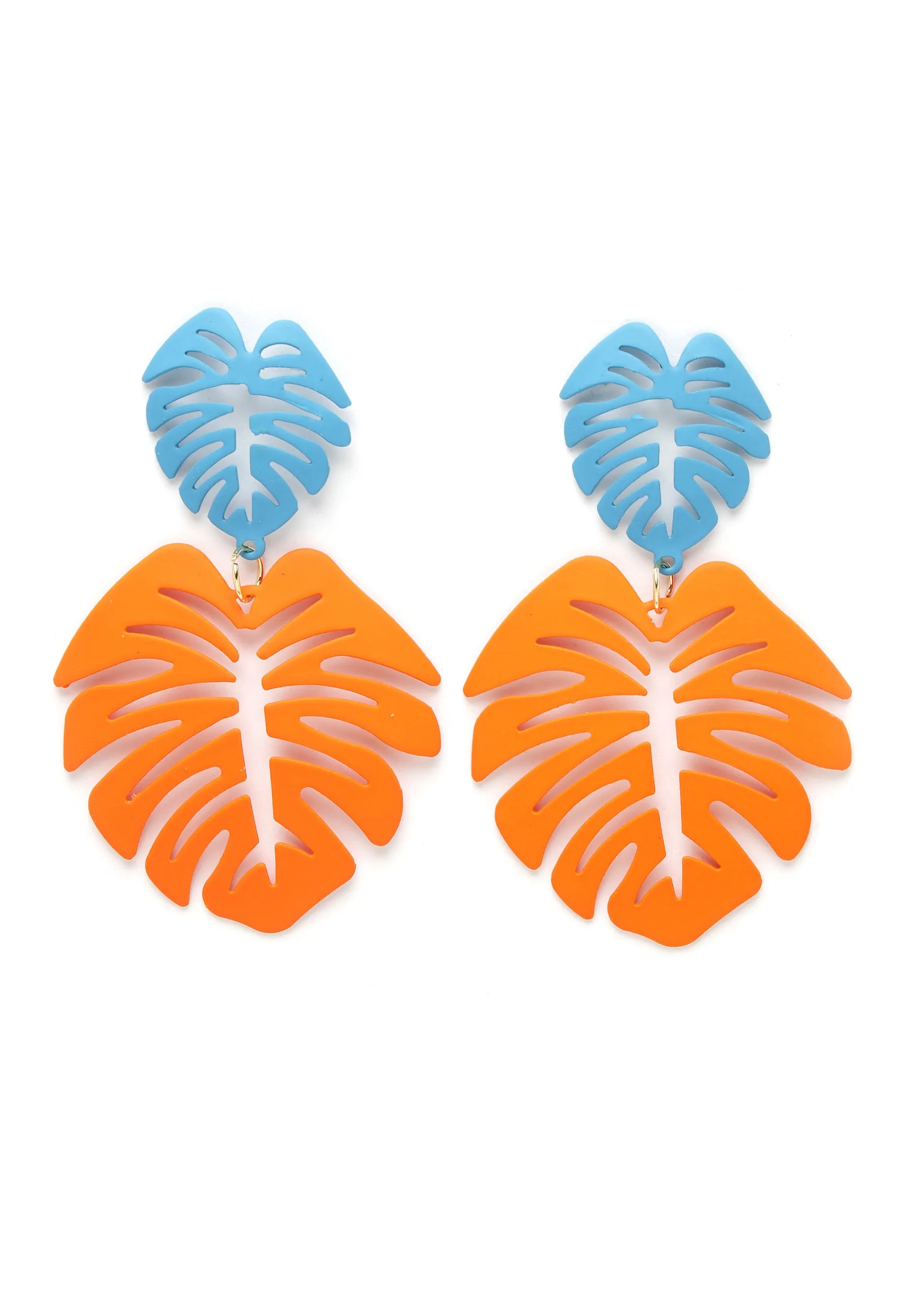 Orange Palm Leaf Dangle Earrings