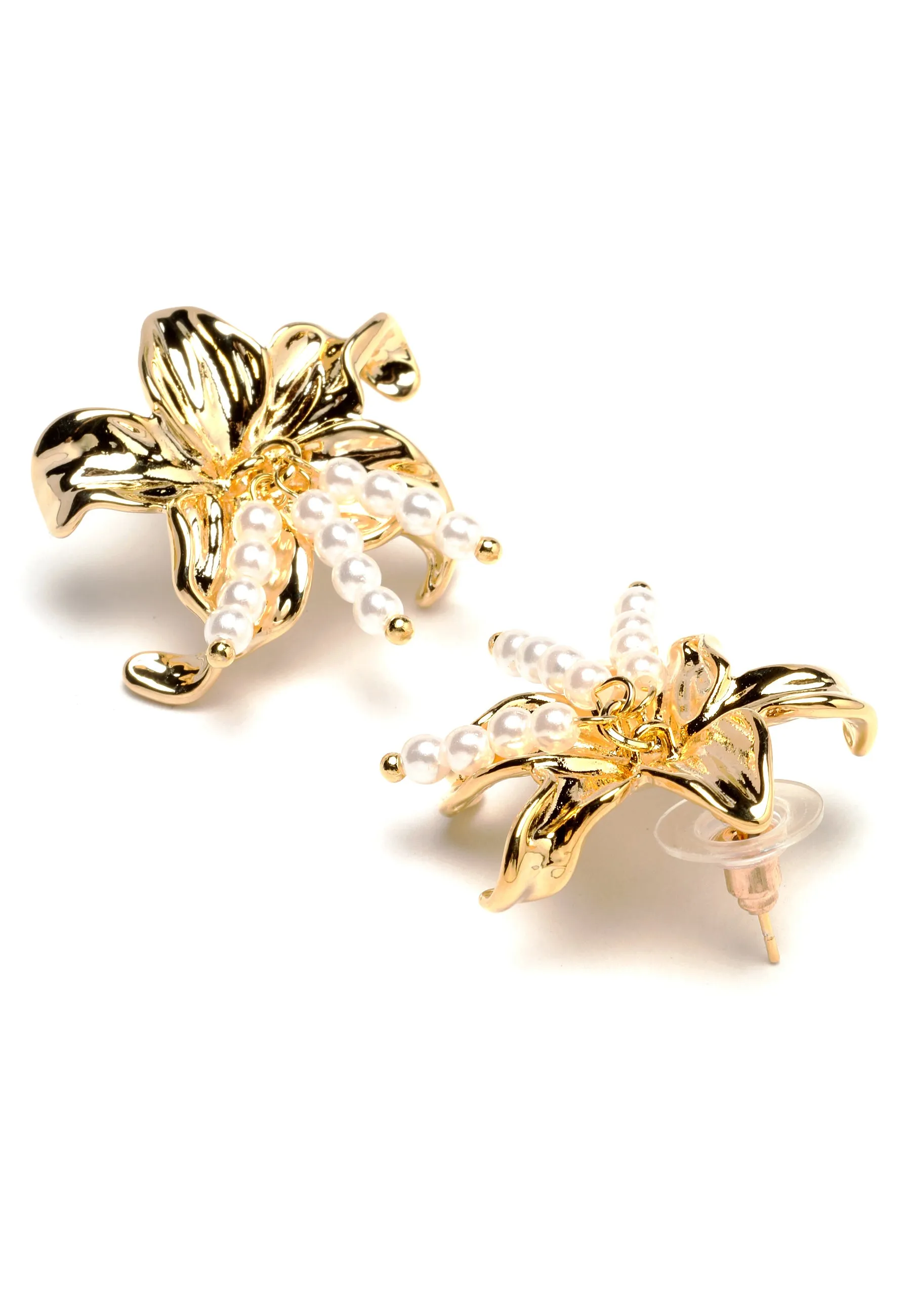 Orecchino Fiore Con Perline In Oro