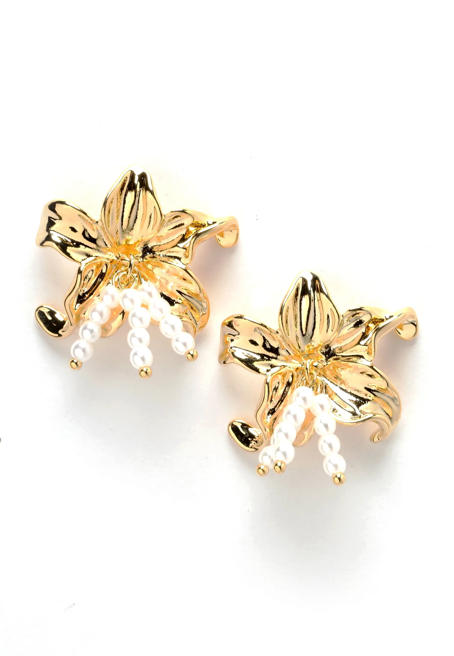 Orecchino Fiore Con Perline In Oro