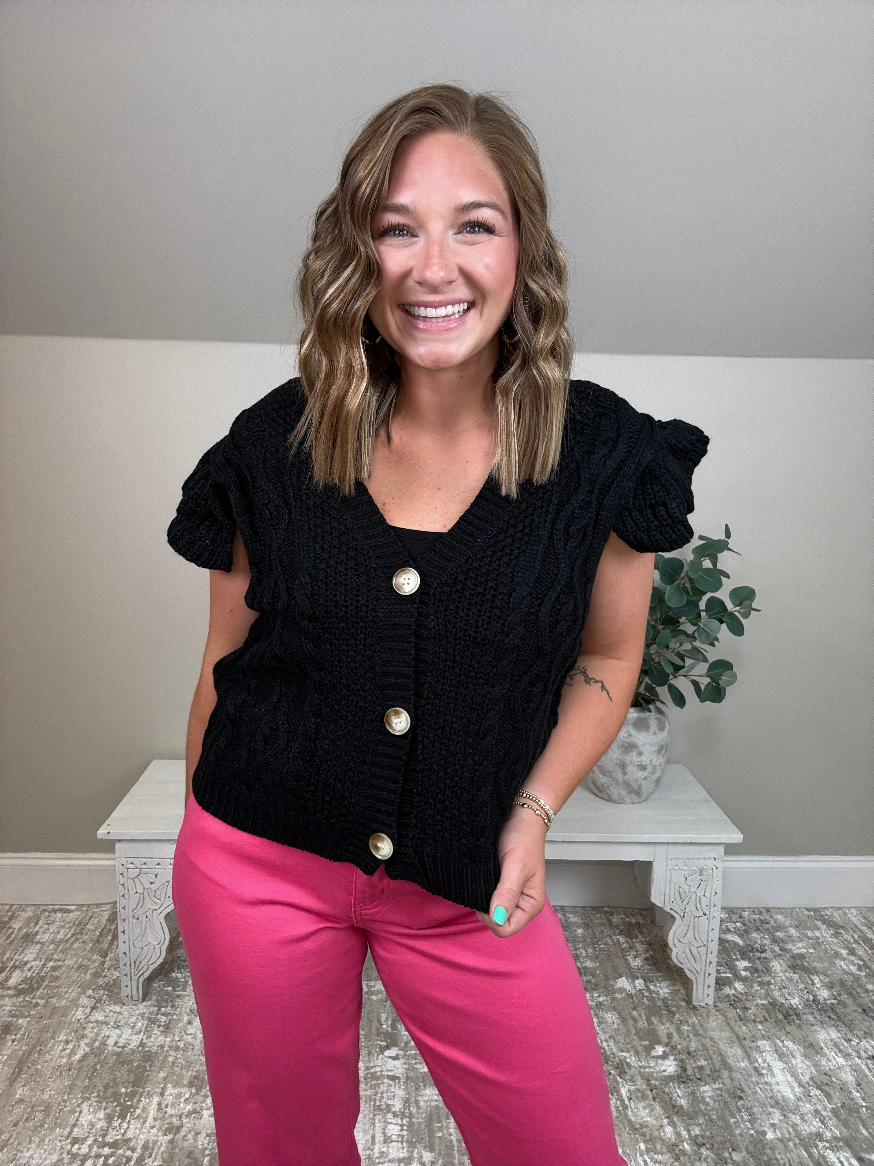 Paris Nights Vested Sweater Top | Black