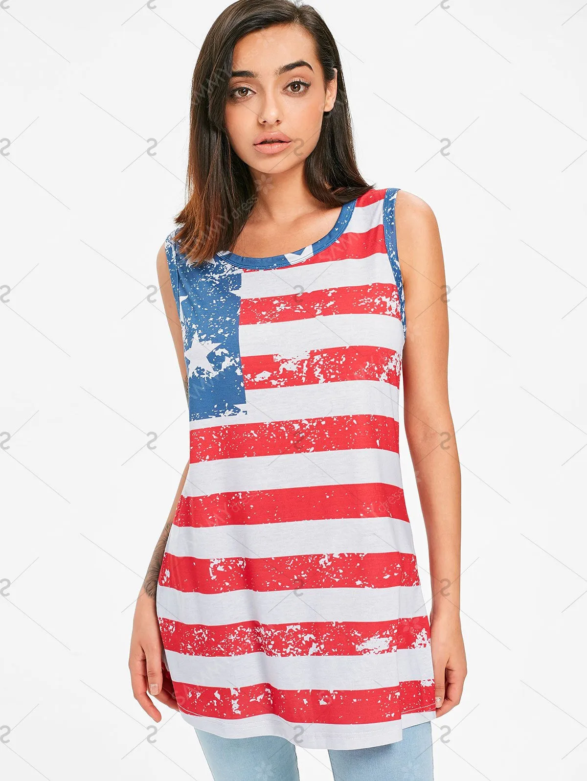 Patriotic High Low Tank Top - Red