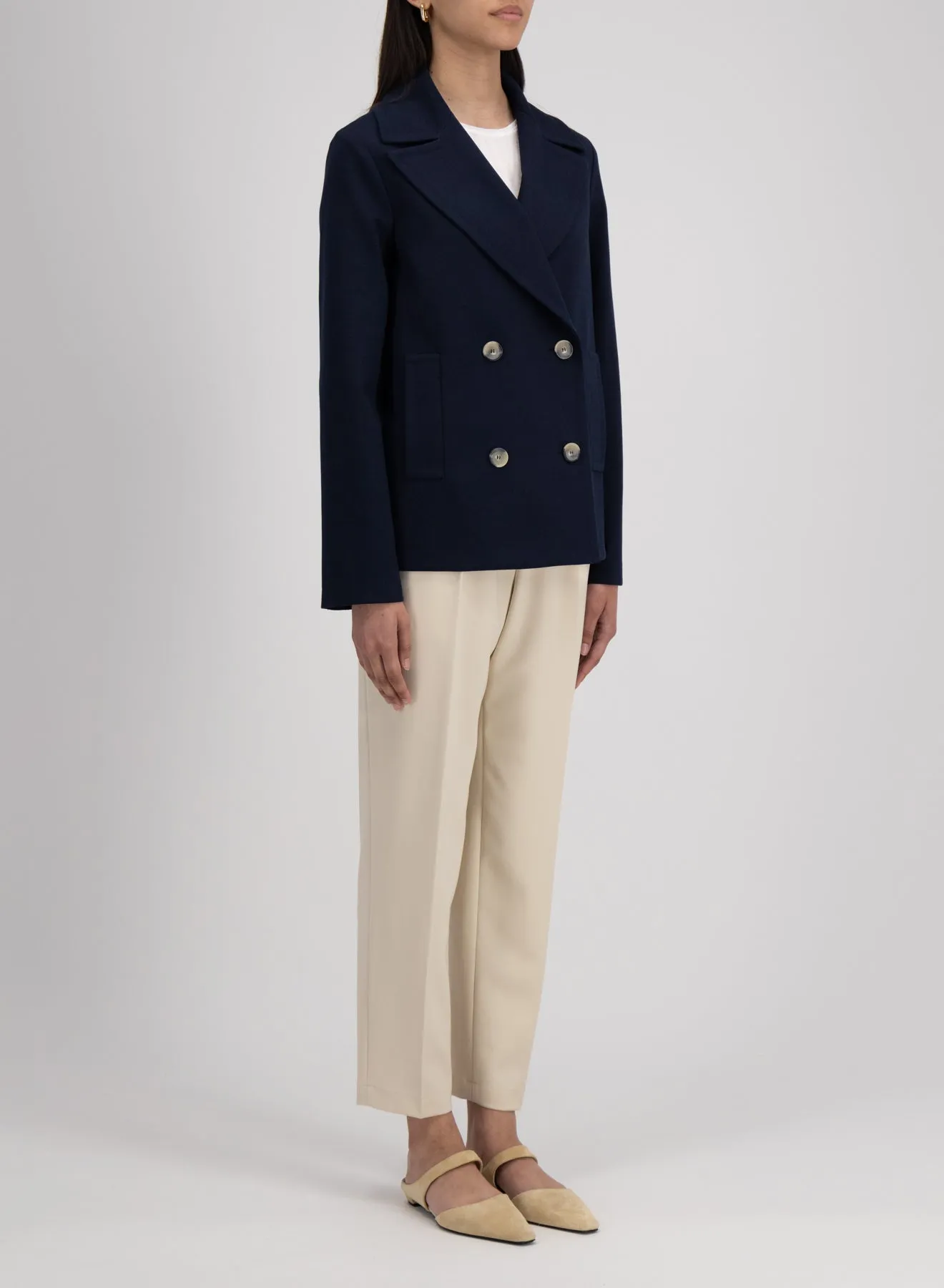 Peacoat diagonal crafted with Loro Piana fabric
